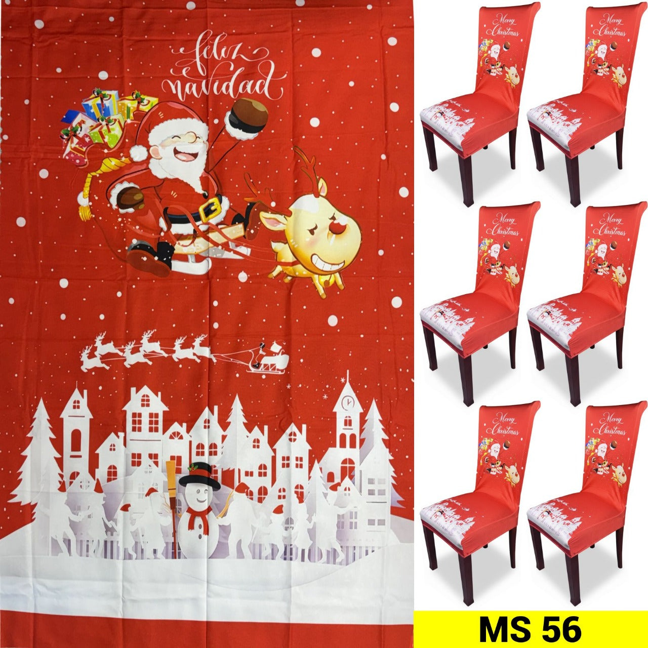 SET NAVIDEÑO DE COMEDOR-6 FUNDAS PARA SILLAS + MANTEL🧑🎄