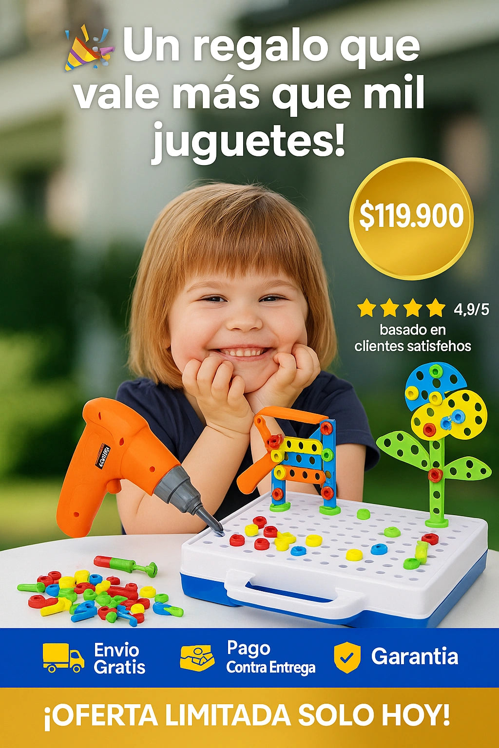 Kit De Construcción Creativo Panel Mágico Taladro 151 Piezas (3 a 10 Años)