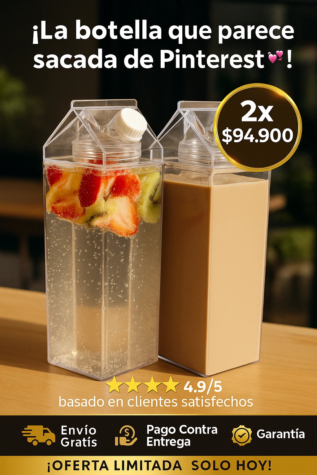 Botellas en Forma de cartón de leche en ACRILICO X2