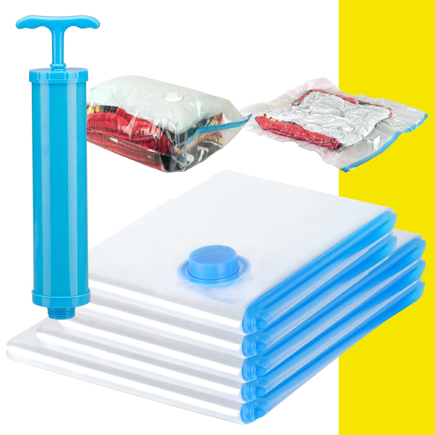 COMBO X 5 BOLSAS AL VACÍO RE-UTILIZABLES + BOMBA DE AIRE MANUAL✅