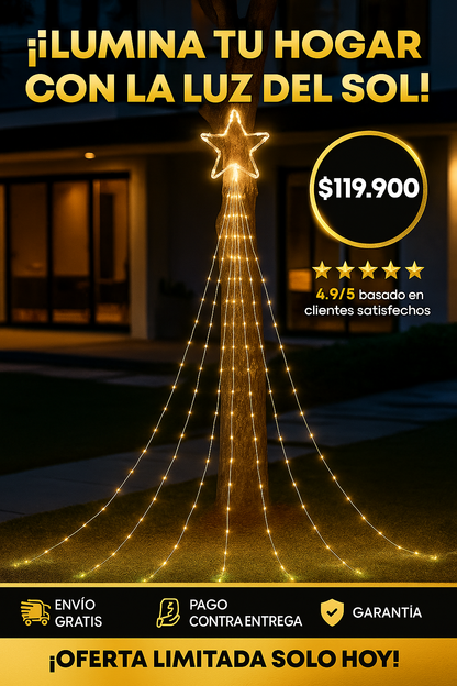 Luces digitales efecto cascada con estrella 2MTS 🎄🌠 (Con panel solar +12 horas continuas)
