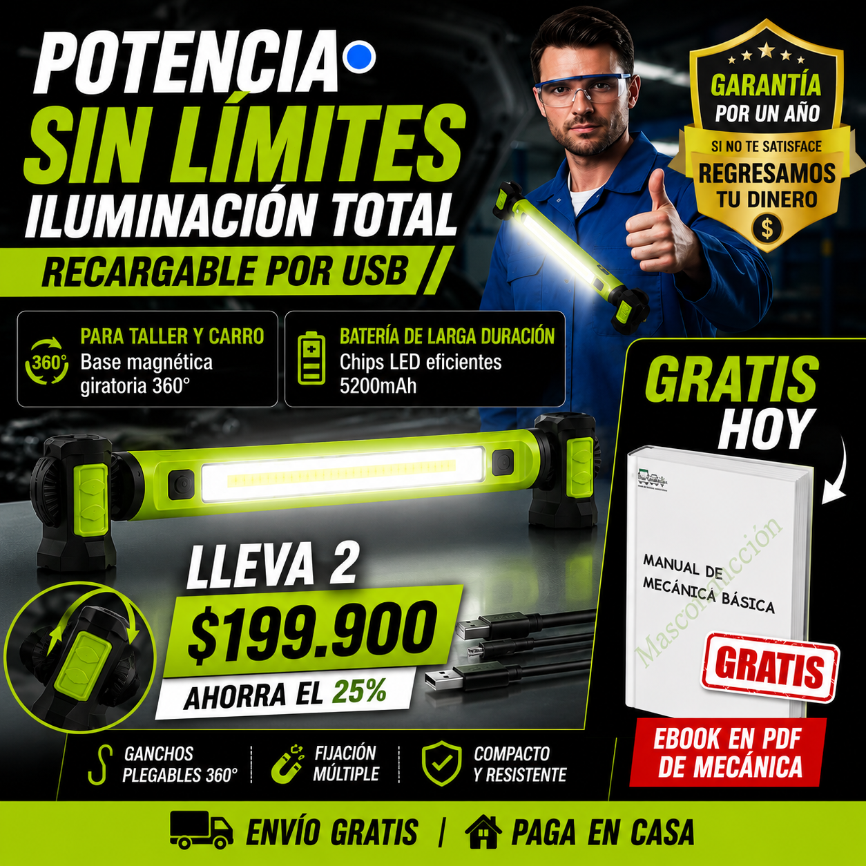 x2 Luz Magnética Profesional para Carro+ebook gratis hoy ✨🔋