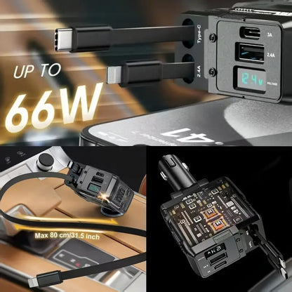 Cargador Carro 4 En 1 Dual Retráctil 66w ¡Carga super Rápida!! promo!!