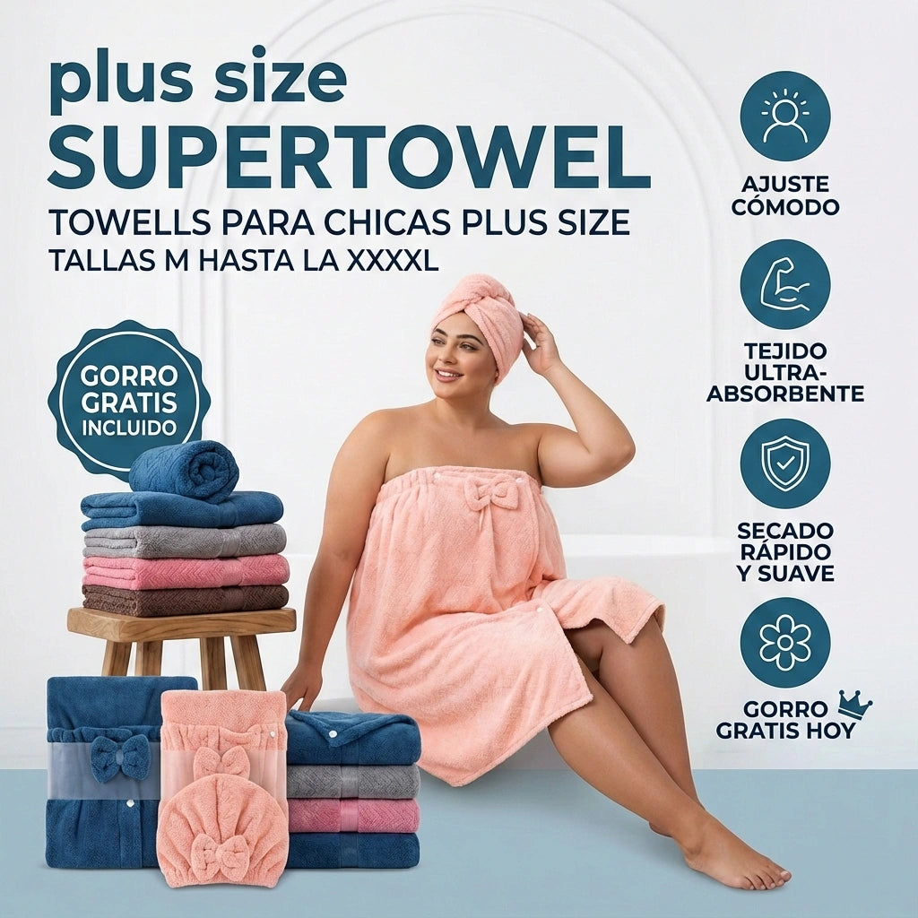 Toalla de baño plus sized Microfibra +gorro para el cabello
