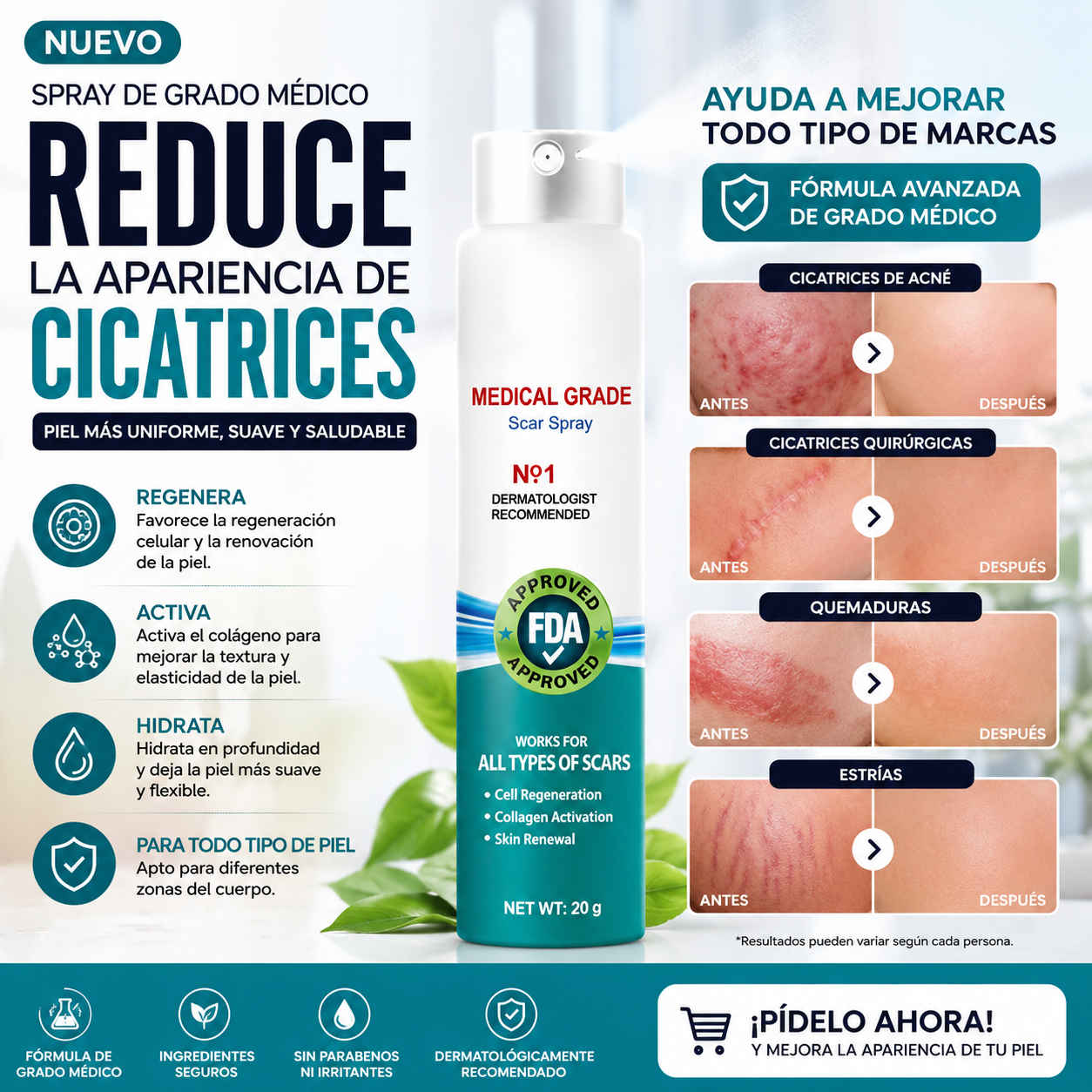 Paga 1 lleva 2 Medical Grade-Eliminación de cicatrices, Spray de grado médico