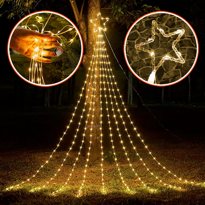 Luces digitales efecto cascada con estrella 2MTS 🎄🌠 (Con panel solar +12 horas continuas)