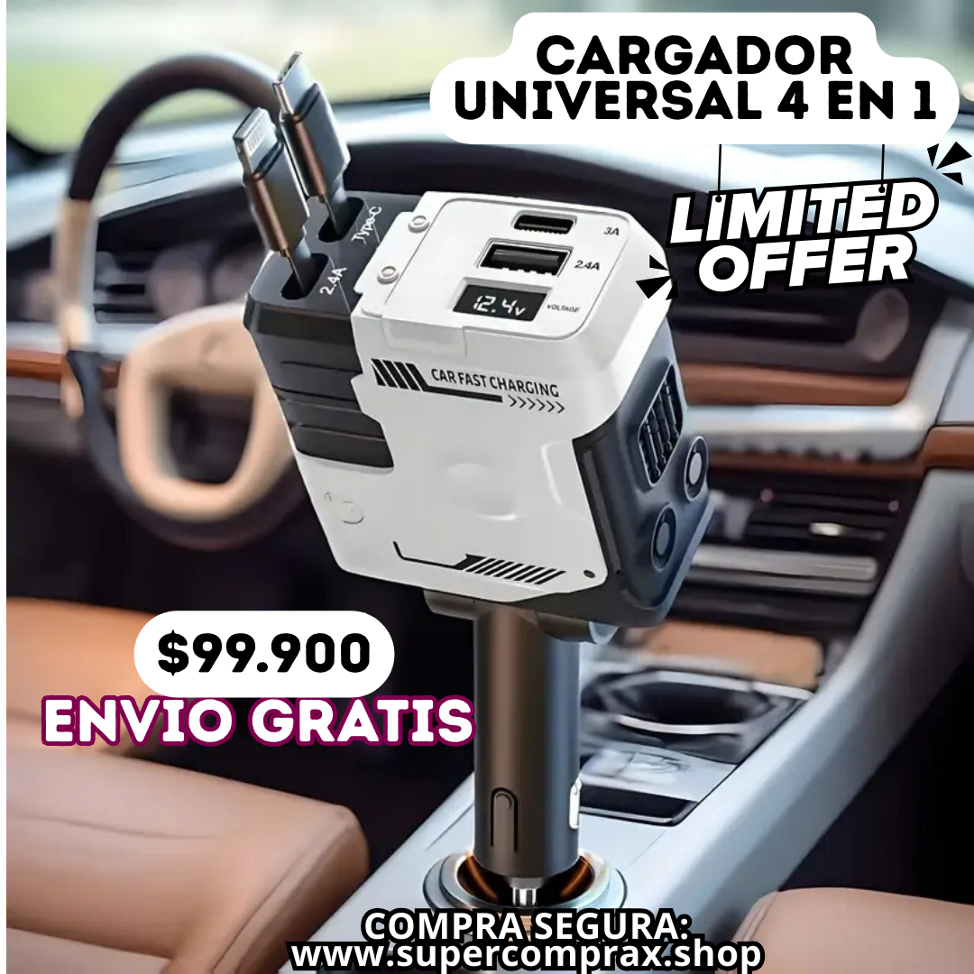 Cargador Carro 4 En 1 Dual Retráctil 66w ¡Carga super Rápida!! promo!!