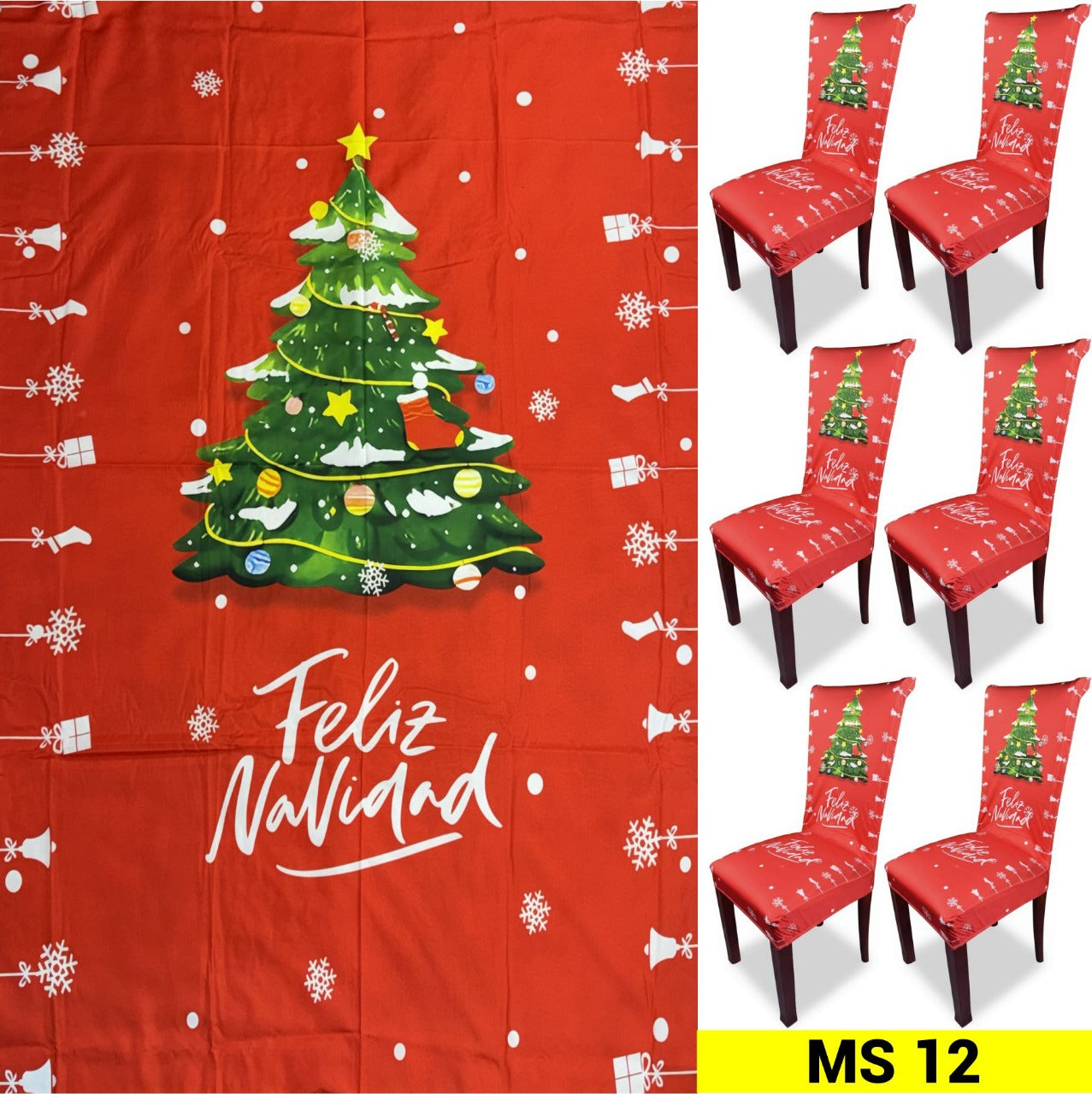 SET NAVIDEÑO DE COMEDOR-6 FUNDAS PARA SILLAS + MANTEL🧑‍🎄