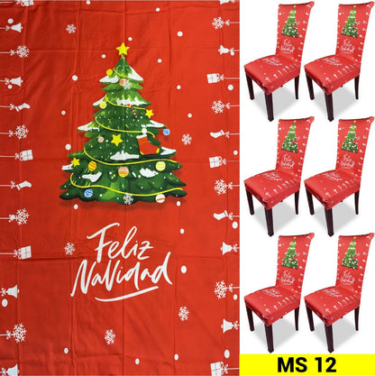 SET NAVIDEÑO DE COMEDOR-6 FUNDAS PARA SILLAS + MANTEL🧑‍🎄
