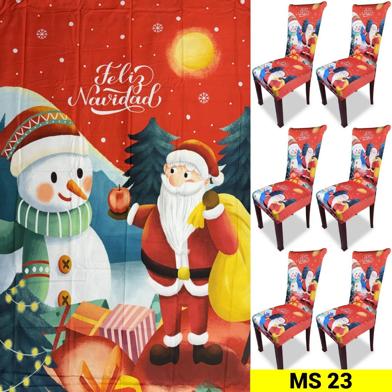 SET NAVIDEÑO DE COMEDOR-6 FUNDAS PARA SILLAS + MANTEL🧑‍🎄