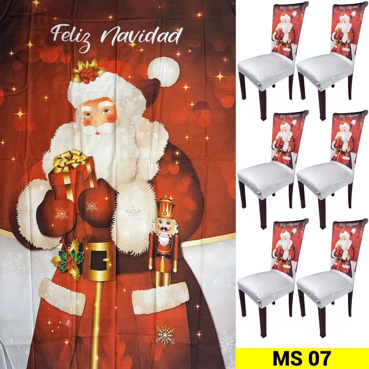 SET NAVIDEÑO DE COMEDOR-6 FUNDAS PARA SILLAS + MANTEL🧑‍🎄