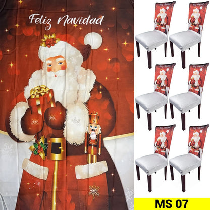 SET NAVIDEÑO DE COMEDOR-6 FUNDAS PARA SILLAS + MANTEL🧑‍🎄