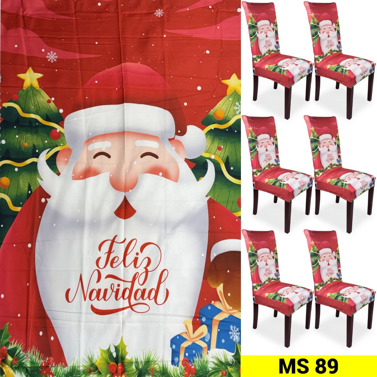 SET NAVIDEÑO DE COMEDOR-6 FUNDAS PARA SILLAS + MANTEL🧑‍🎄