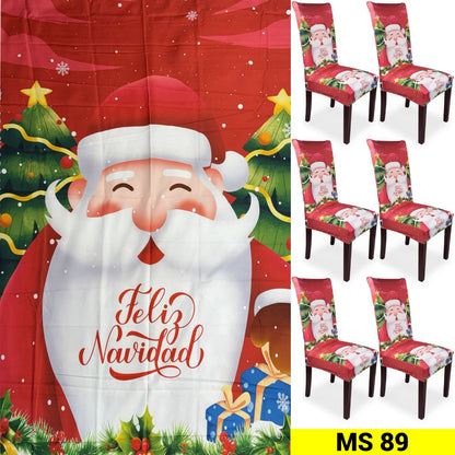 SET NAVIDEÑO DE COMEDOR-6 FUNDAS PARA SILLAS + MANTEL🧑‍🎄