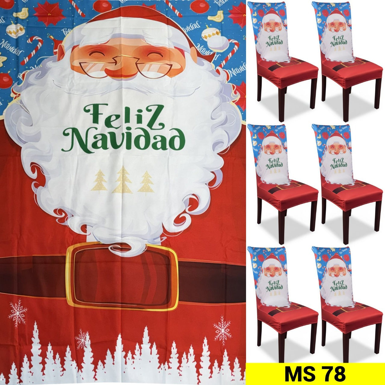 SET NAVIDEÑO DE COMEDOR-6 FUNDAS PARA SILLAS + MANTEL🧑‍🎄