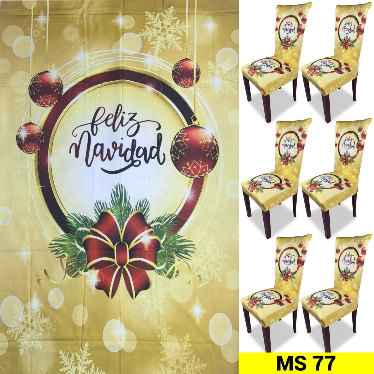SET NAVIDEÑO DE COMEDOR-6 FUNDAS PARA SILLAS + MANTEL🧑‍🎄