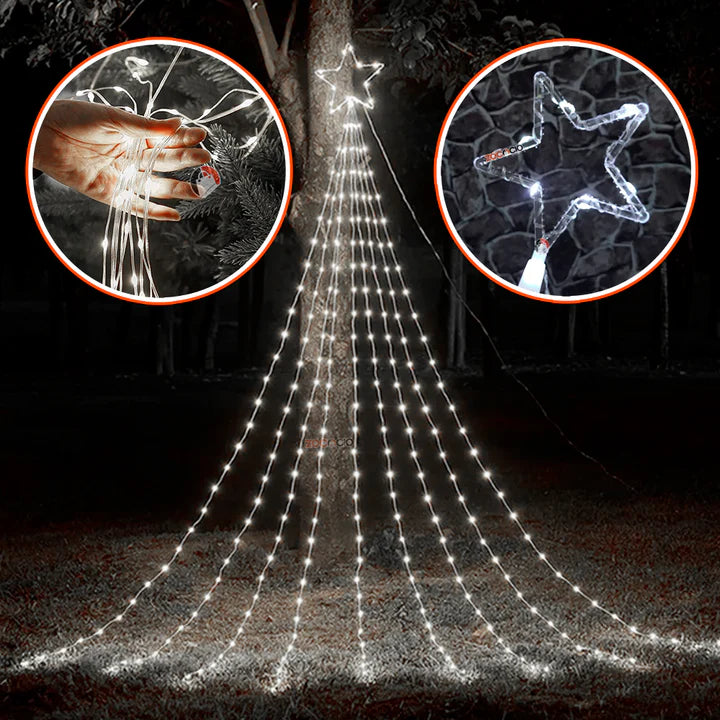 Luces digitales efecto cascada con estrella 2MTS 🎄🌠 (Con panel solar +12 horas continuas)