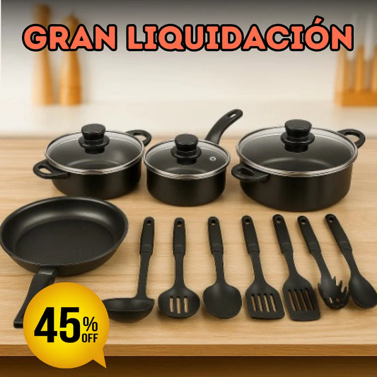 SET DE OLLAS ANTIADHERENTES 13 PIEZAS-COCINA CON ESTILO, SIRVE CON SABOR 🔥