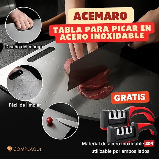 ACEMARO® TABLA MULTIUSOS PARA PICAR EN ACERO INOXIDABLE+ AFILADOR DE CUCHILLOS GRATIS 😁✅
