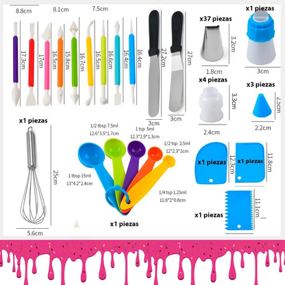 KIT PASTELERIA 66 PCS JUEGO DE DECORACION || GRAMERA Y BATIDORA|| EBOOK DECORACION DE PASTELES GRATIS ✅