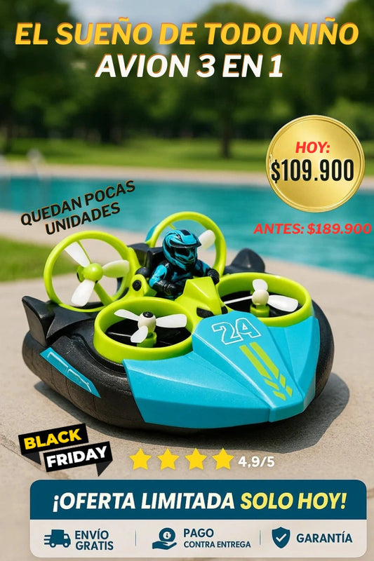 Drone 3 en 1 Tierra,agua,aire, Recargagle USB. El regalo perfecto para los niños!