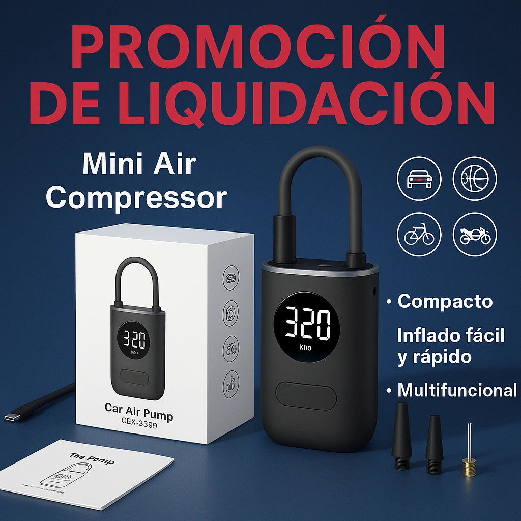 MINI COMPRESOR PORTÁTIL- CON ACCESORIOS||ENVIO GRATIS ✅