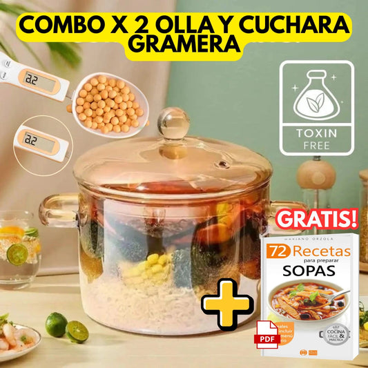 OLLA DE VIDRIO TEMPLADO+CUCHARA GRAMERA | LLEVA HOY GRATIS LIBRO PDF🔥✅